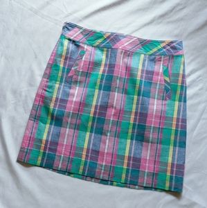 Talbots Linen Pastel Plaid Mini Skirt